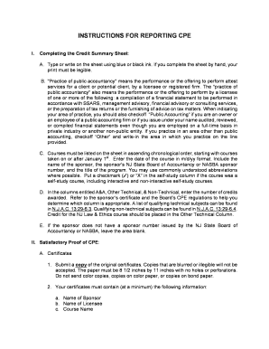 New Jersey CPE Credit Summary Sheet