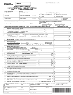 Delaware Non-Resident Amended Personal Income Tax Return