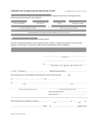 Certificate of Release of Mechanic’s Lien
