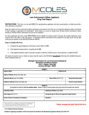 Michigan Law Enforcement Officer Drug Test Report