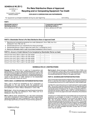 Kentucky Recycling Equipment Tax Credit Schedule K-1