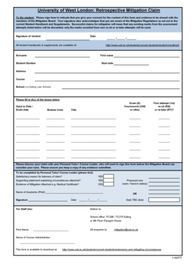 University of West London Retrospective Mitigation Claim
