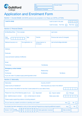 Guildford College Application and Enrolment Form