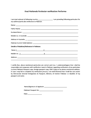 Dual Nationals Verification Form