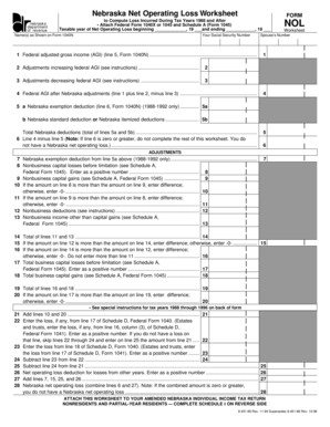 Nebraska Net Operating Loss Worksheet
