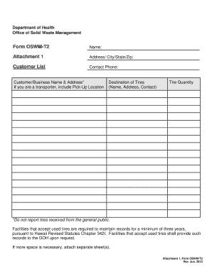 Form OSWM-T2 Attachment 1 Customer List - Hawaii Department of ...