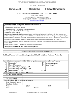 Louisiana Contractor License Application