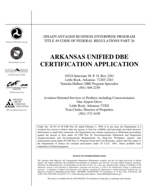 Disadvantaged Business Enterprise Certification Application