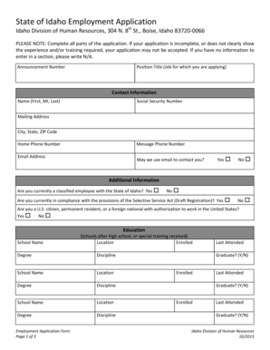 Idaho State Employment Application Form