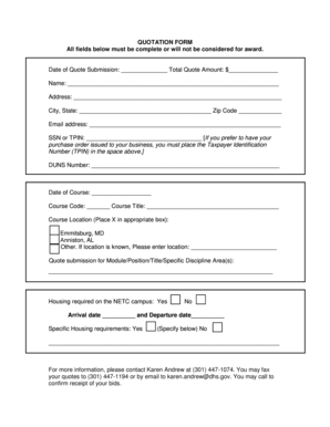 Quotation Form for Training Courses