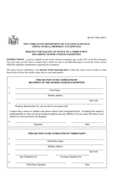 New York Senior Citizens Exemption Third Party Notice Request