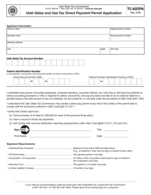 Utah Sales and Use Tax Direct Payment Permit Application