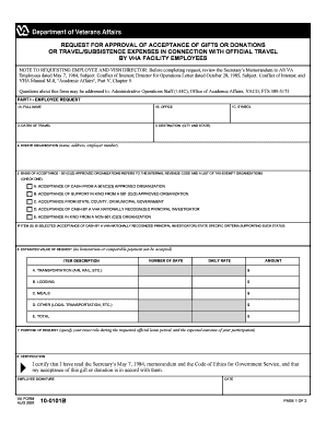 VA Form 10-0101B Request for Approval of Gifts or Donations