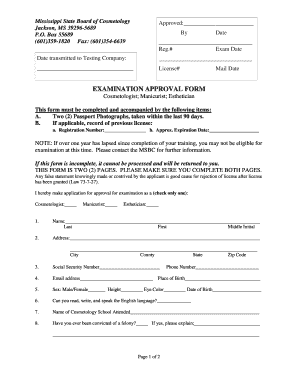 Mississippi Cosmetology Exam Approval Form