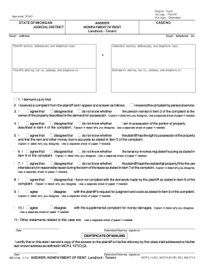 Answer Nonpayment of Rent Form DC 111a