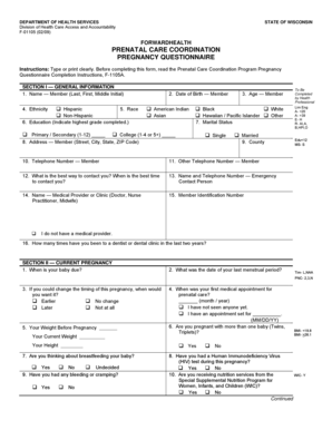Wisconsin Prenatal Care Coordination Pregnancy Questionnaire