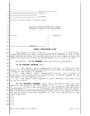 Chapter 13 Bankruptcy Plan Confirmation Order