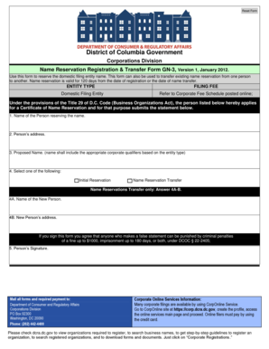 DC Name Reservation Registration & Transfer Form