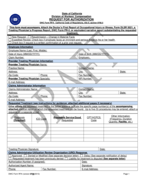 California Workers' Compensation Request for Authorization