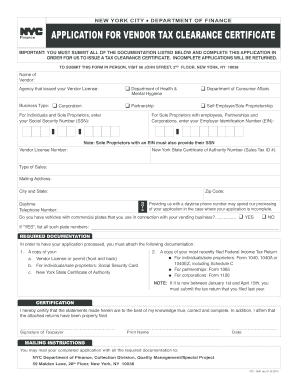 New York City Vendor Tax Clearance Application