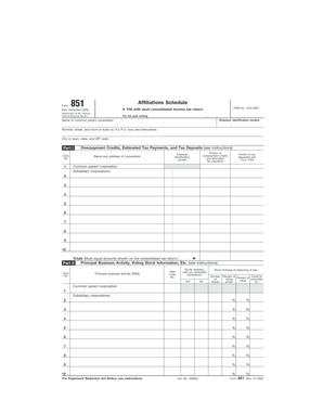 IRS Form 851 Affiliations Schedule