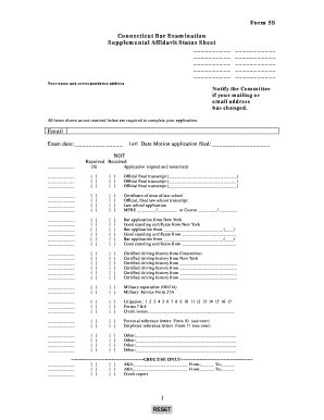 Connecticut Bar Examination Supplemental Affidavit Status Sheet