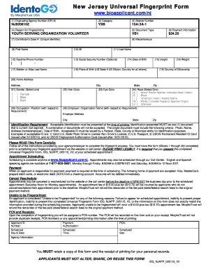 New Jersey Universal Fingerprint Form