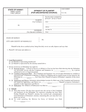 Hawaii Uncontested Divorce Affidavit