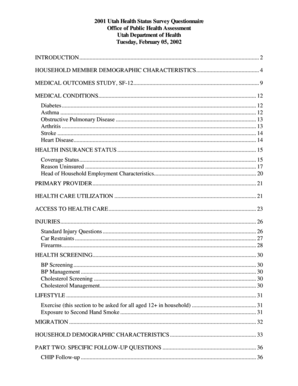 Utah Health Status Survey Questionnaire