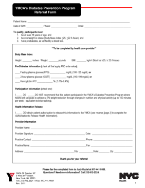 YMCA Diabetes Prevention Program Referral Form