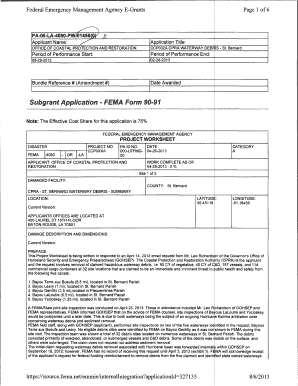 Subgrant Application - FEMA Form 90-91 - ftp coastal la