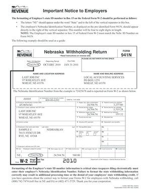 Nebraska Form W-2 Employer State ID Number Formatting Notice