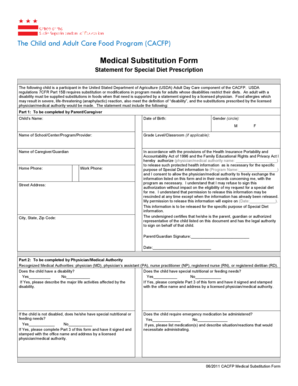 USDA CACFP Medical Substitution Form