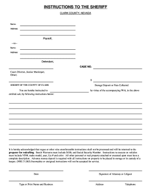 Sheriff Instructions for Service of Process
