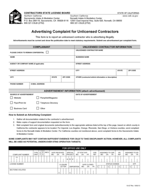 Advertising Complaint for Unlicensed Contractors
