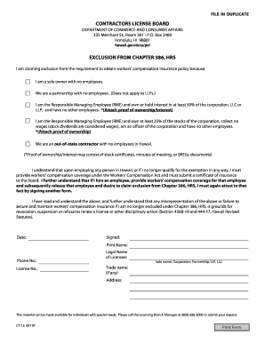 Hawaii Workers' Compensation Exclusion Form
