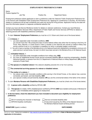 Montana Employment Preference Form