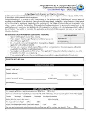 Village of Palmetto Bay Employment Application
