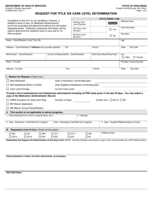 Wisconsin Medicaid Care Level Determination Request