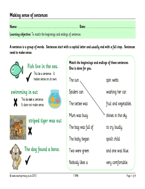 Sentence Construction Worksheet