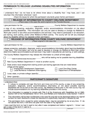 California Learning Disabilities Information Release Form