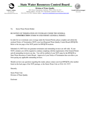 Notice of Termination for Construction Storm Water Permit