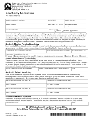 Michigan State Employee Beneficiary Nomination Form