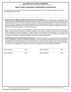 Oklahoma Single Family Homeowners Association Contract
