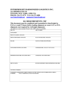Interfreight ISF Requirements Form