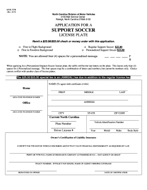 North Carolina Support Soccer License Plate Application