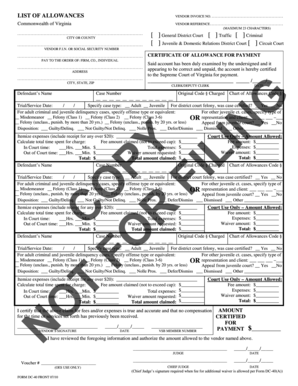 Virginia Certificate of Allowance for Payment