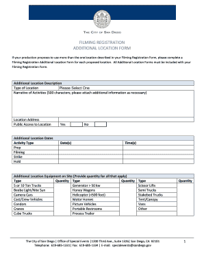 Filming Registration Additional Location Form