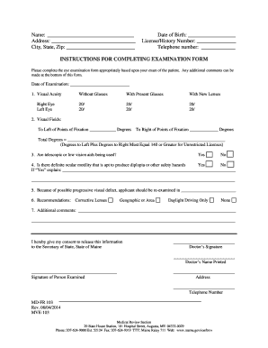 Maine Driver's License Eye Examination Form