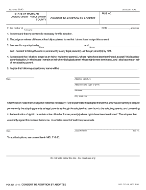 Consent to Adoption by Adoptee